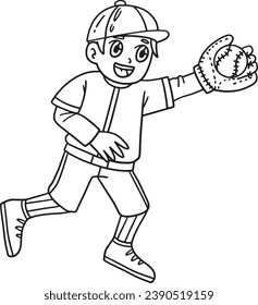 Boy Catching Baseball Isolated Coloring Page 