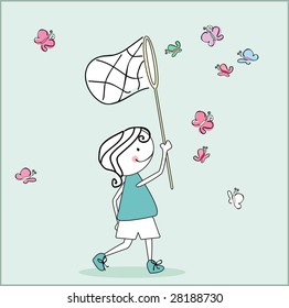 boy catching butterflies