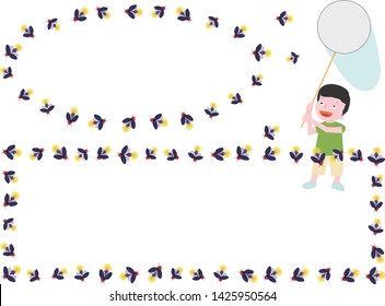 A boy catching insects on summer vacation.
