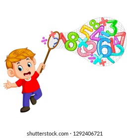  Boy catching numbers with net