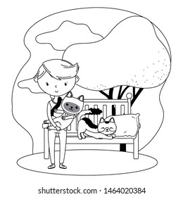Boy with cats cartoons design