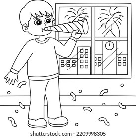 Boy Ceberating New Year Coloring Page for Kids