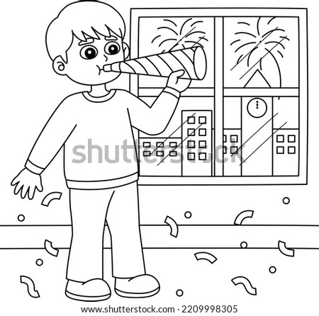 Boy Ceberating New Year Coloring Page for Kids