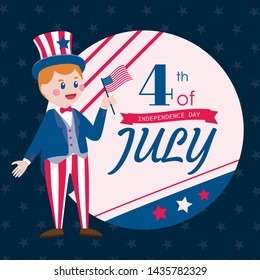 Boy Celebrate 4th of July, Vector, Illustration