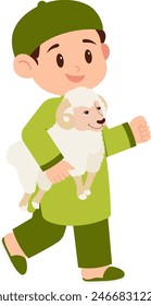 Boy Celebrate Eid Al-Adha With Sheep Illustration