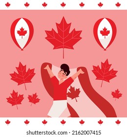 boy celebrating canada day with flag and balloons