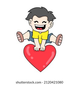 boy celebrating happy valentine, vector illustration art. doodle icon image kawaii.