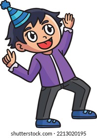 Boy Celebrating New Year Cartoon Colored Clipart