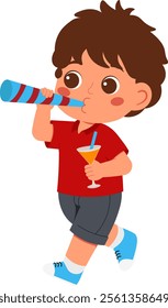 Boy Celebrating New Year Holding Trumpet Illustration