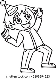 Boy Celebrating New Year Isolated Coloring Page 