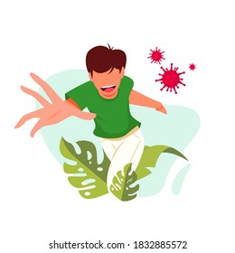 Boy celebrating without mask.Concept of defeating illness.Recovered from coronavirus.Cured disease emotional patient.Covid-19 virus outbreak problems solved.Immunity to virus.Stress free.Breathing
