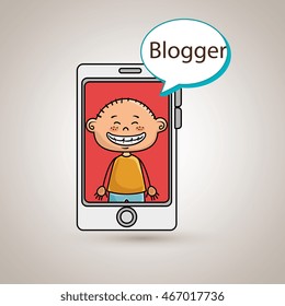 boy cellphone blogger web vector illustration graphic