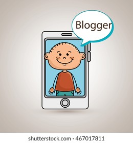 boy cellphone blogger web vector illustration graphic
