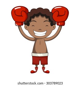 Boy champion gesture, boxing, vector illustration