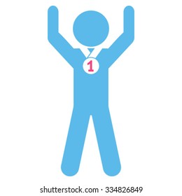 Boy Champion vector icon. Style is bicolor flat symbol, pink and blue colors, rounded angles, white background.