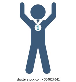 Boy Champion vector icon. Style is bicolor flat symbol, cyan and blue colors, rounded angles, white background.