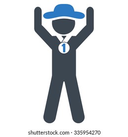 Boy Champion vector icon. Style is bicolor flat symbol, smooth blue colors, rounded angles, white background.