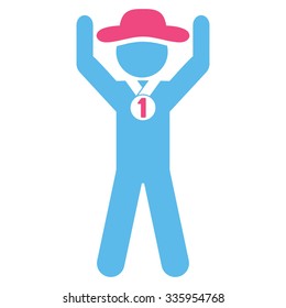 Boy Champion vector icon. Style is bicolor flat symbol, pink and blue colors, rounded angles, white background.