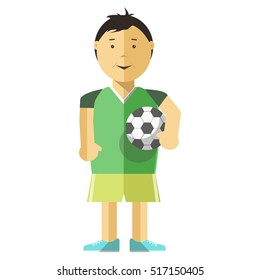 Boy character with ball. Vector Illustration. Isolated on white