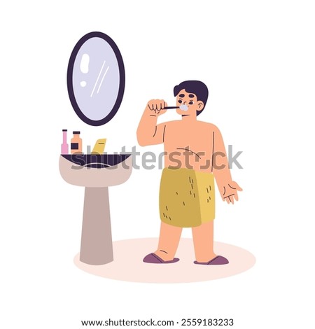 Boy Character Brushing His Teeth Have Schedule and Daily Routine Activity Vector Illustration