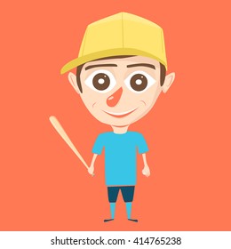 Boy character. Cartoon vector illustration. Isolated background. Baseball player