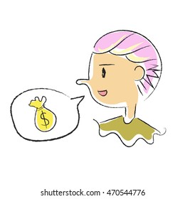 Boy character design in doodle cute minimal style with black outline on white background