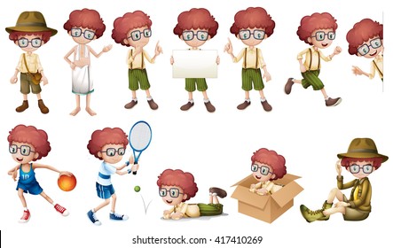 Boy character in different actions illustration