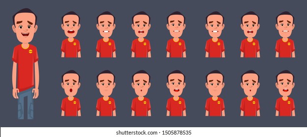 Boy character with different emotions and expressions for animation and motion design
