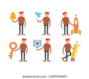 personaje de niño en diferentes poses set Ilustración vectorial