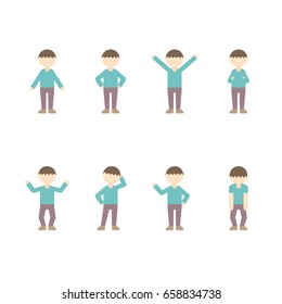 Boy character in different poses. Set of various boy's. Vector illustration.