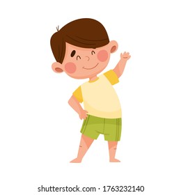 Boy Character Doing Physical Exercise in the Morning Vector Illustration