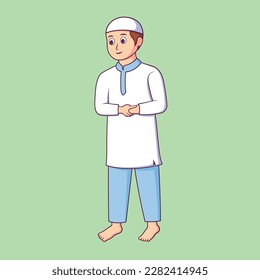 boy character during prayer on plain green background