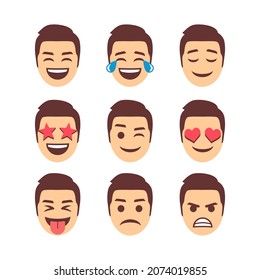 Boy character face expression flat design. Emotion icons vector illustration template.