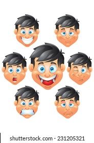 Boy character, face expressions portrait, isolated