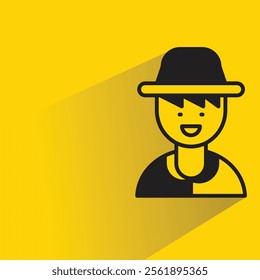 boy character icon with shadow on yellow background