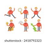 boy character icons in various poses vector illustration