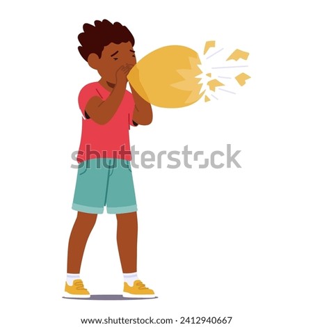 Boy Character Inflates Balloon With Excitement, Dreams Of Success. Reality Hits, Balloon Bursts. Kid Learns Resilience, Embraces Failure. Growth Blooms From Popped Dreams. Cartoon Vector Illustration