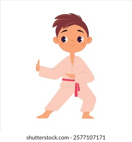 Boy Character in Kimono Do Karate as Sport Vector Illustration