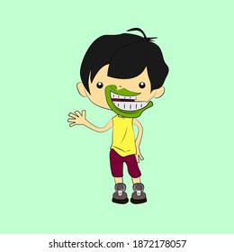 boy character laughing out loud, streetwear or t-shirt design, sticker, and costumer service mascot