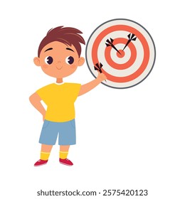 Boy Character Play Darts Do Sport Vector Illustration