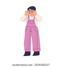 Boy Character Play Hide and Seek Have Schedule and Daily Routine Activity Vector Illustration