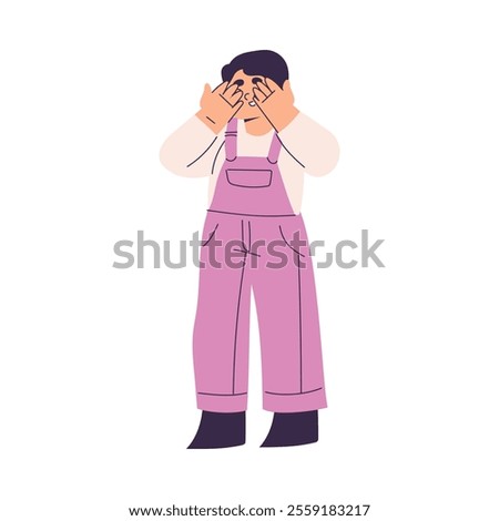 Boy Character Play Hide and Seek Have Schedule and Daily Routine Activity Vector Illustration