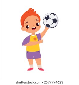 Boy Character Play Toy Hold Ball Vector Illustration