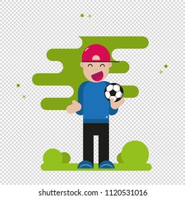 Boy Character Playing Outside Soccer Concept - Vector Illustration