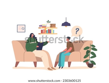 Boy Character At Psychologist. Therapist Observes Behavior And Communicates With Child To Diagnose And Treat