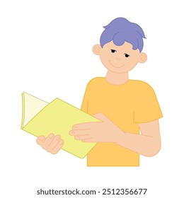 Boy character reading a book Student Vector
