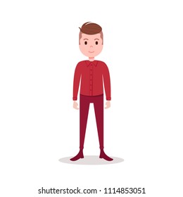 boy character serious male red suit template for design work and animation on white background full length flat person