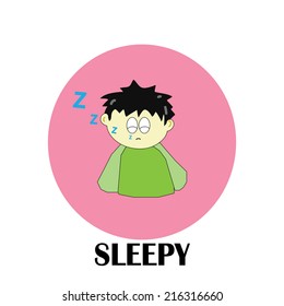 a boy character sleepy feeling on a white background