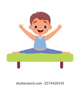 Boy Character Stretching Body Do Sport Vector Illustration