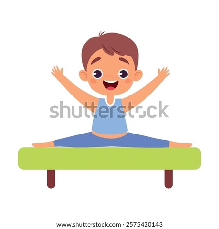 Boy Character Stretching Body Do Sport Vector Illustration